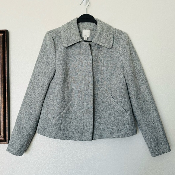 Halogen Bond Crosshatch Pleated Gray Swing Jacket Blazer Size Medium - Picture 2 of 10
